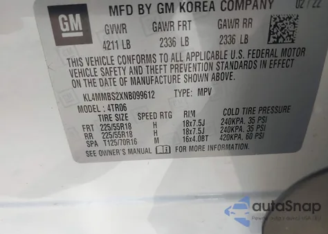 2022 Buick Encore Gx Fwd Preferred из США, поврежденный, VIN KL4MMBS2XNB099612